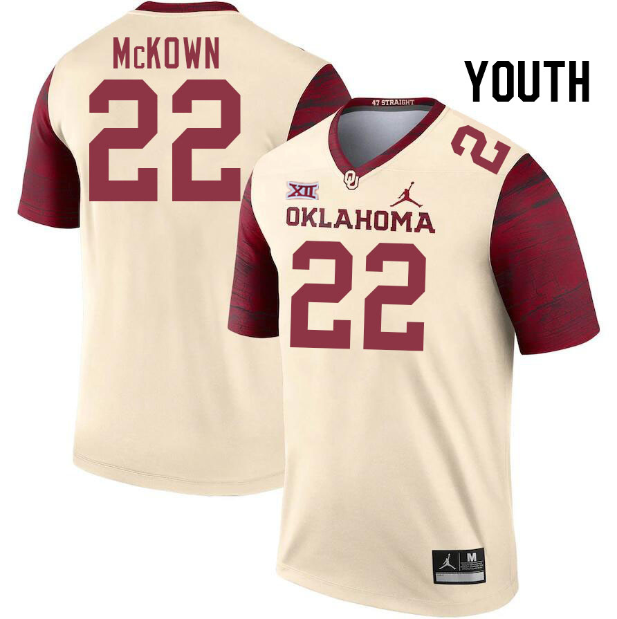 Youth #22 Chapman McKown Oklahoma Sooners College Football Jerseys Stitched-Cream - Click Image to Close